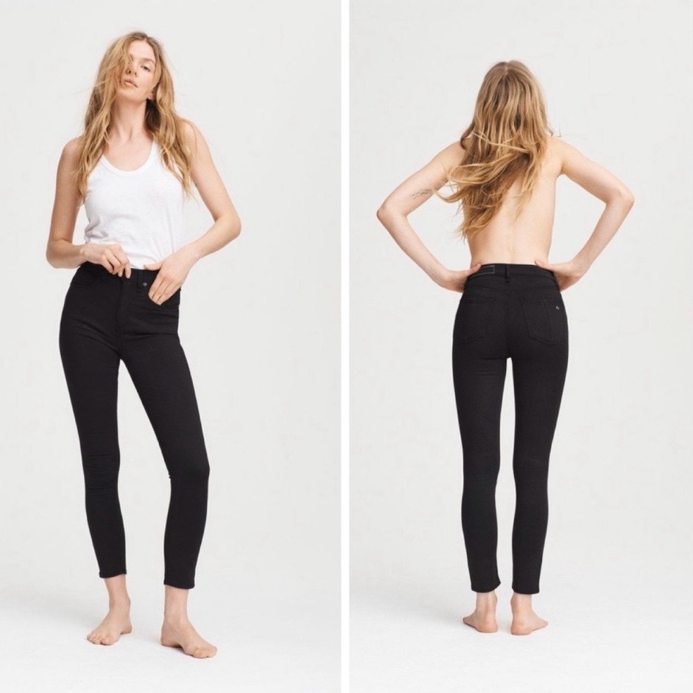 Rag & Bone High Rise Ankle Skinny Jeans Cropped Stretch Pockets Zip Black Sz 27